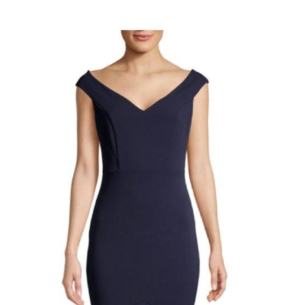 Quiz Navy Ruffled Hem V neck Gown Formal Dress